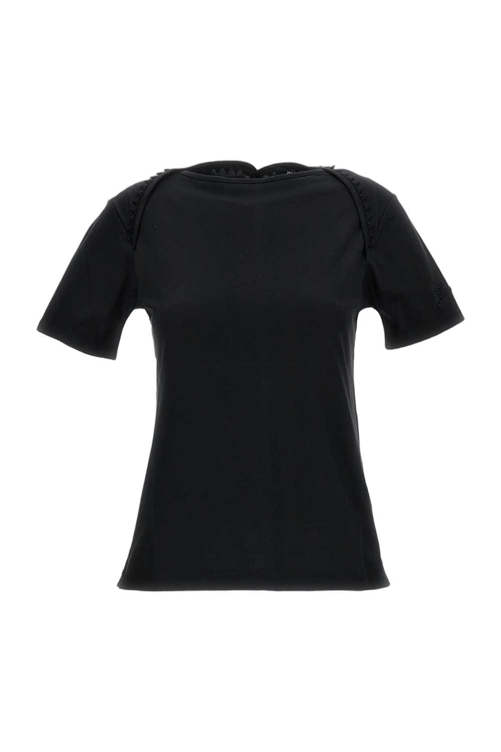 Short-Sleeved T-Shirt with Passementerie Trim and Embroidered Logo