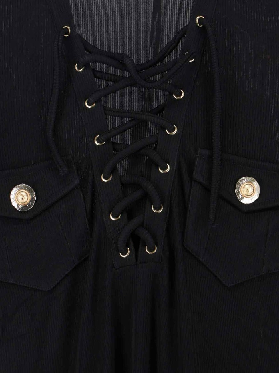 Fitted Black Sweater With Lace-Up V-Neckline