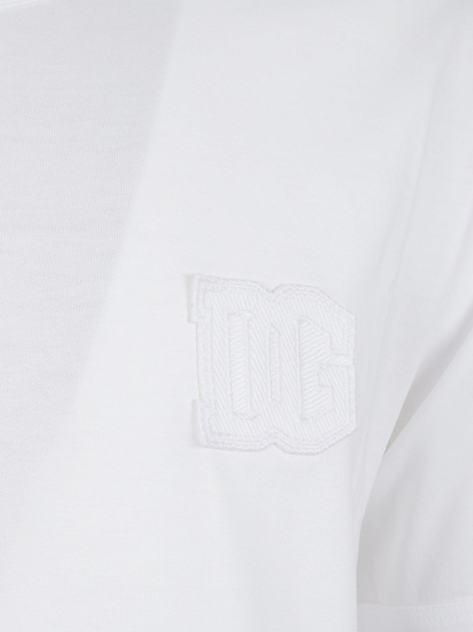 Plain White Crew Neck Tee with Textured Logo Patch