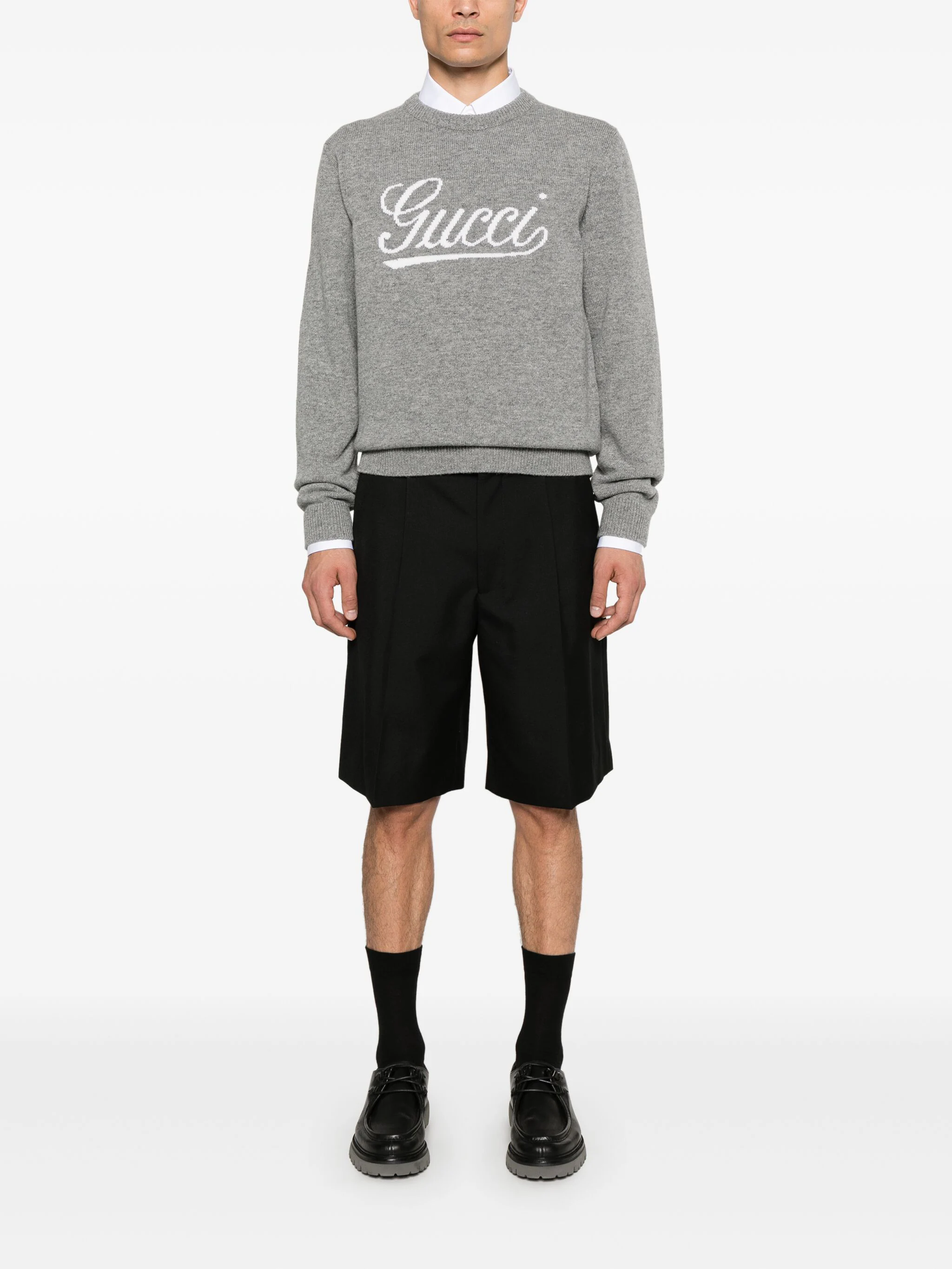 Black Twill Wool Blend Tailored Shorts