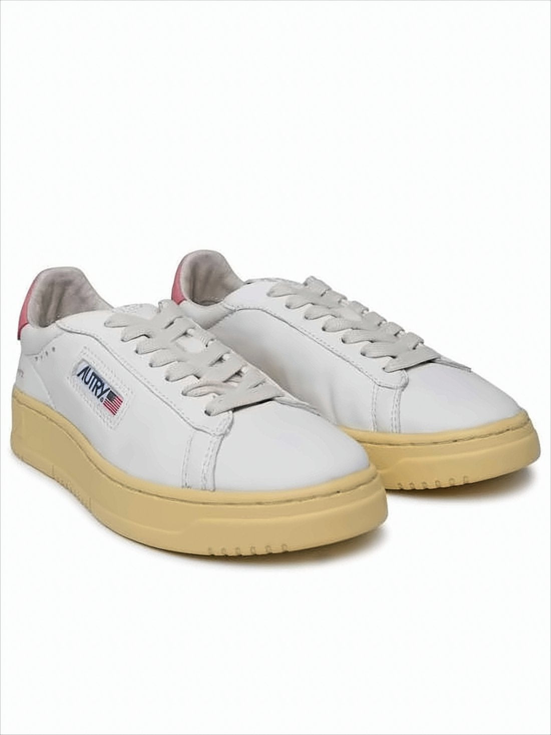Low-Top Leather Sneakers with Contrasting Rubber Sole