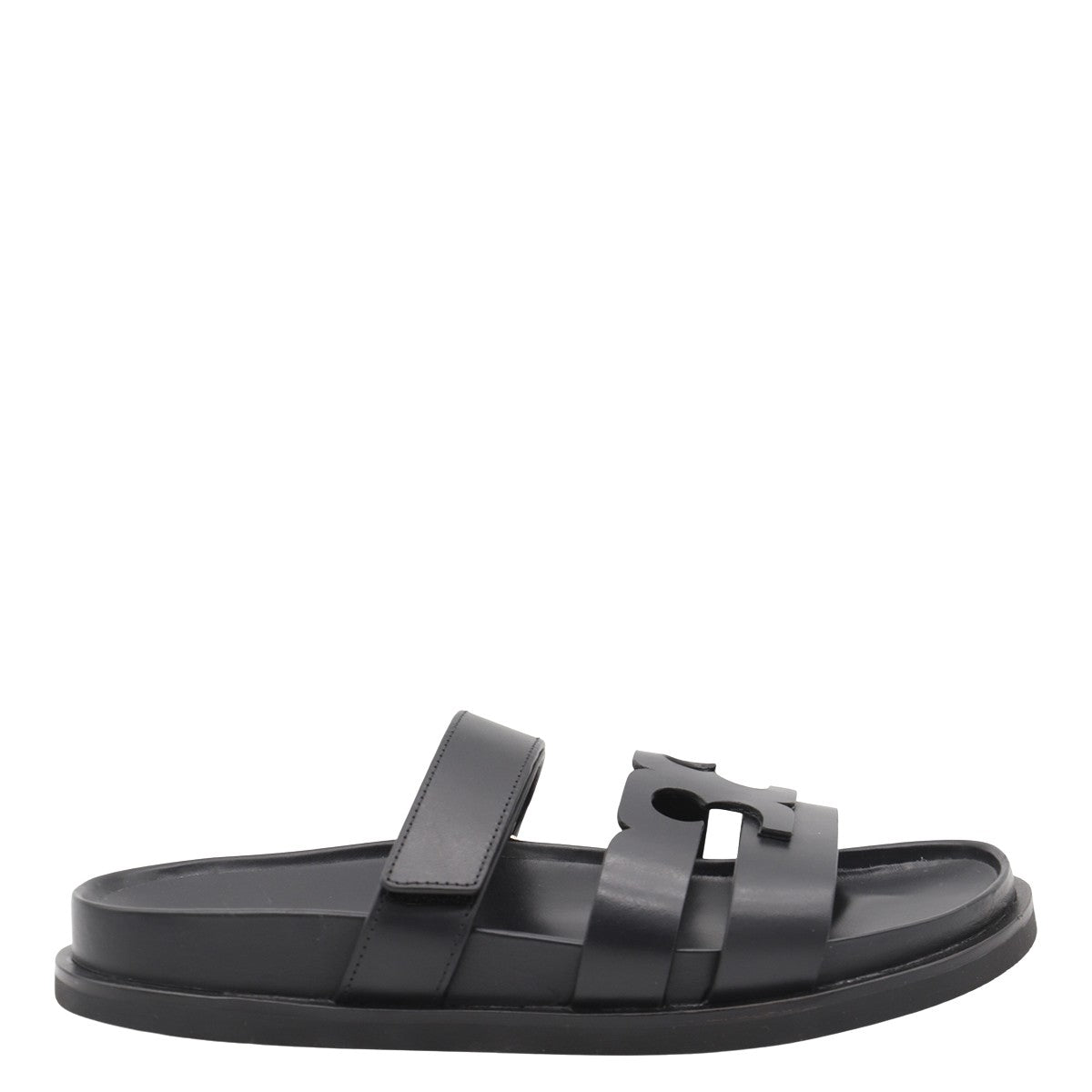 Black Sandals with Cut-out Logo Detail