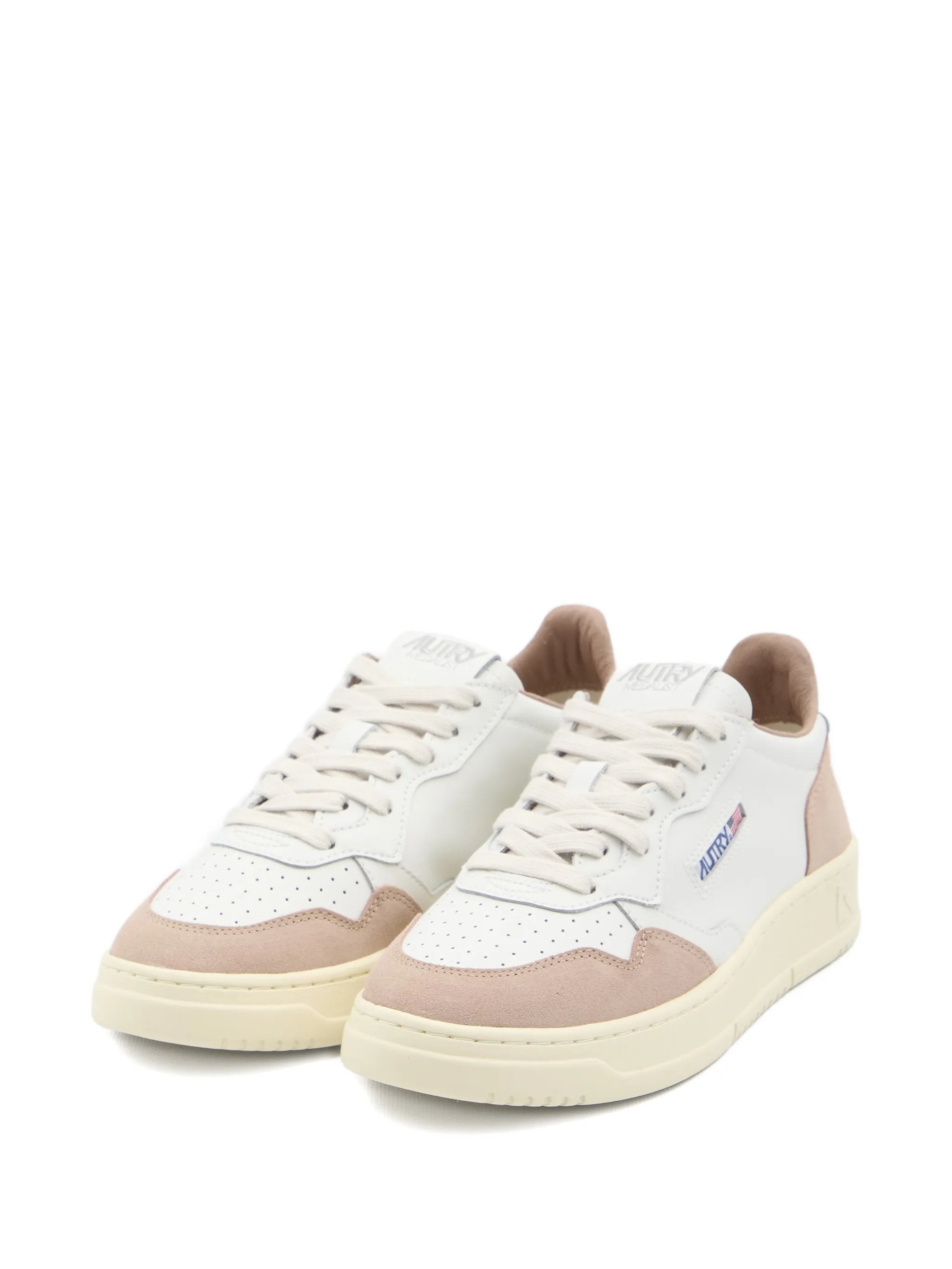 White Medalist Low Suede Overlay Sneakers