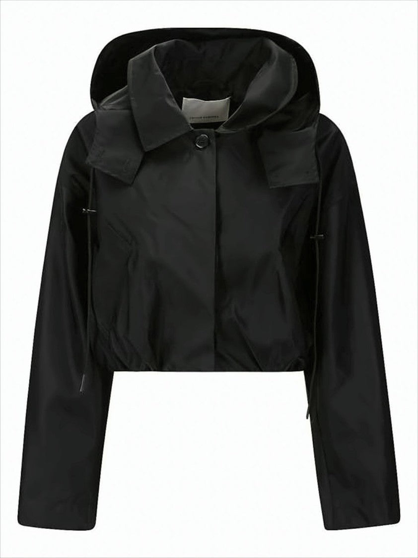 Cropped Black Polyamide Jacket with Structured Collar