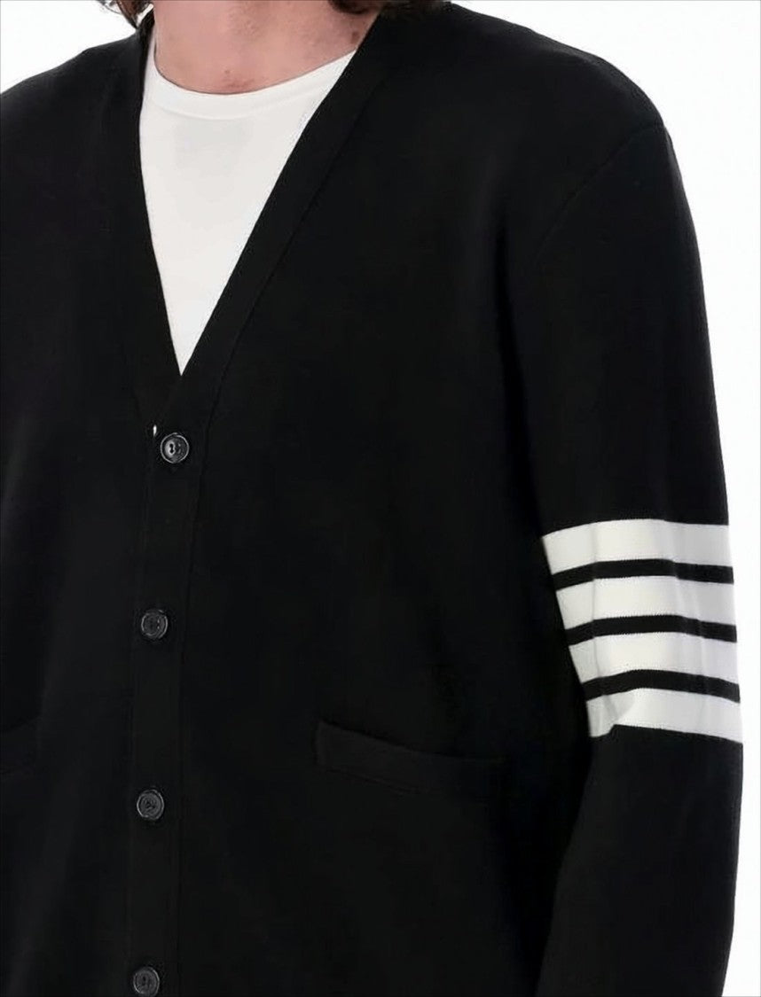 V-Neck Cardigan With Four Stripes Detail
