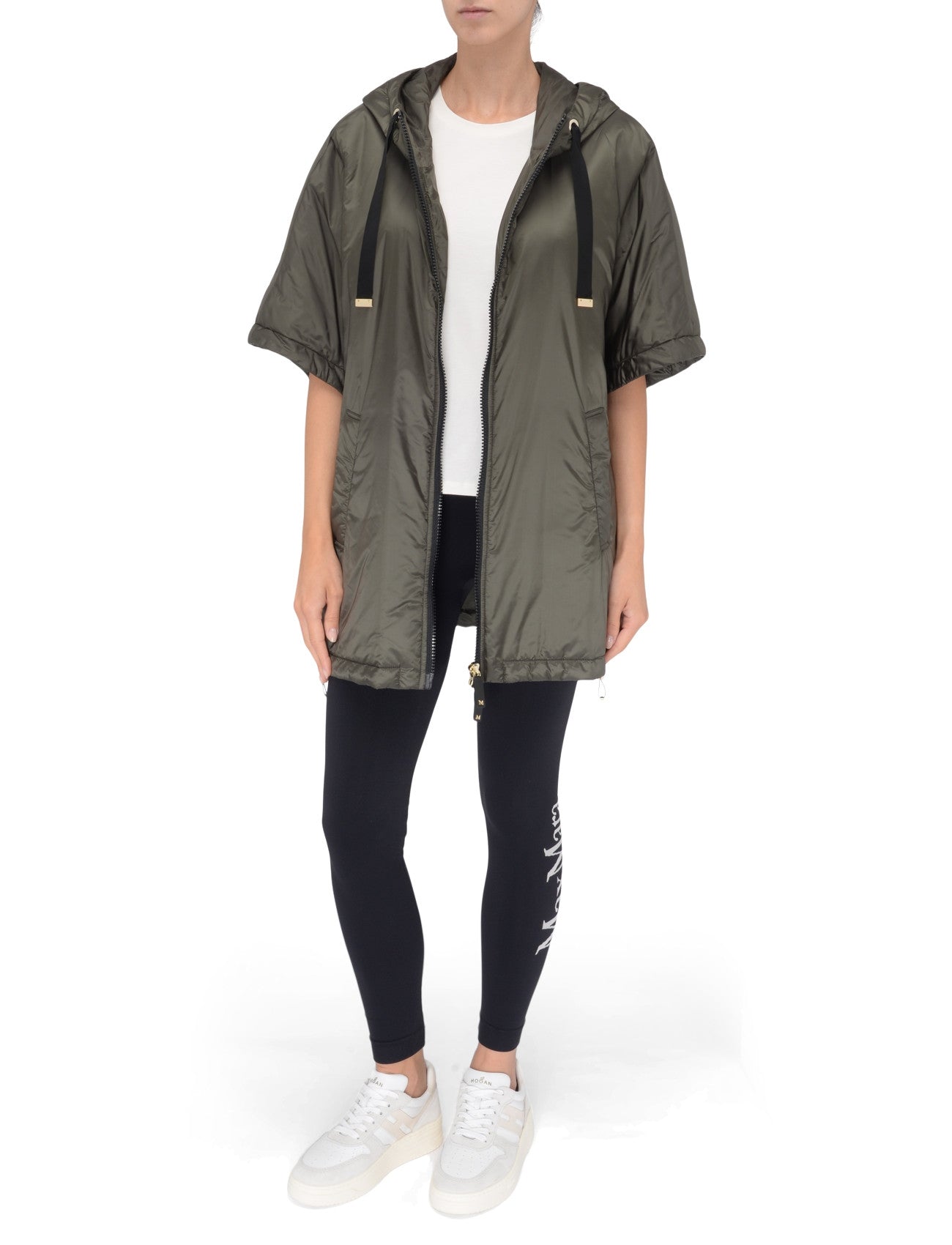 Short-Sleeved Padded Jacket with Drawstring Hood
