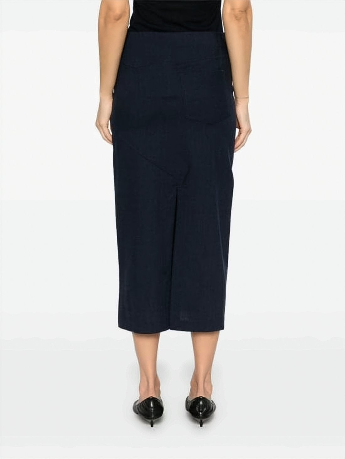Straight Silhouette Black Midi Skirt