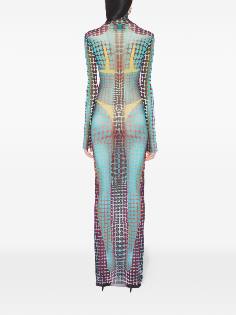 High Neck Multicolored Polka Dot Maxi Dress