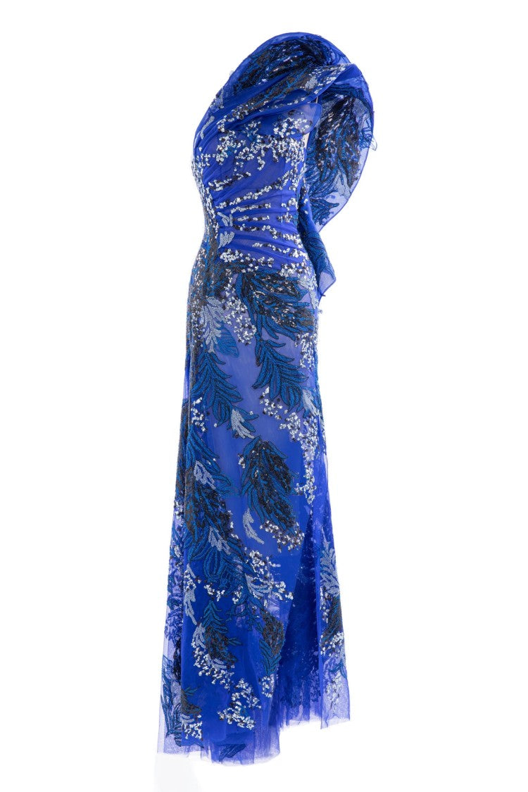 One-Shoulder Embroidered Long Dress