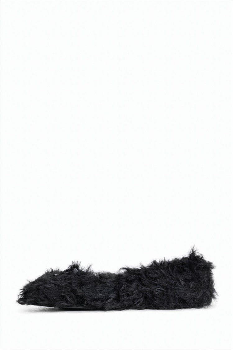 Faux Fur Flat Shoes With Bow Detail