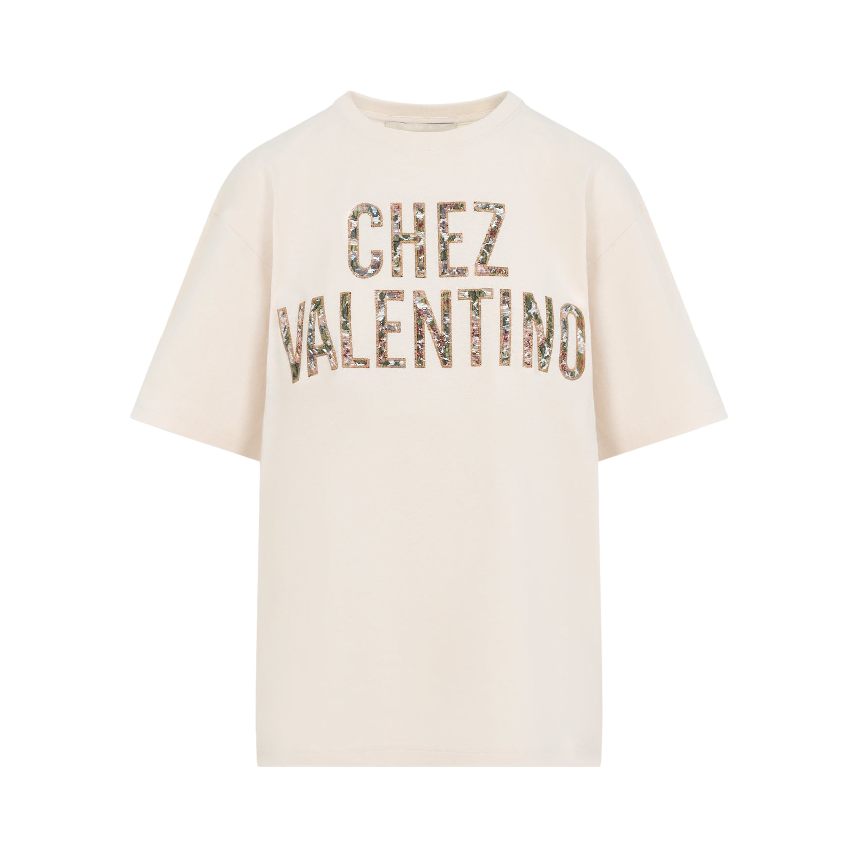 T-shirt z krótkim rękawem o luźnym kroju z kwiatowym napisem