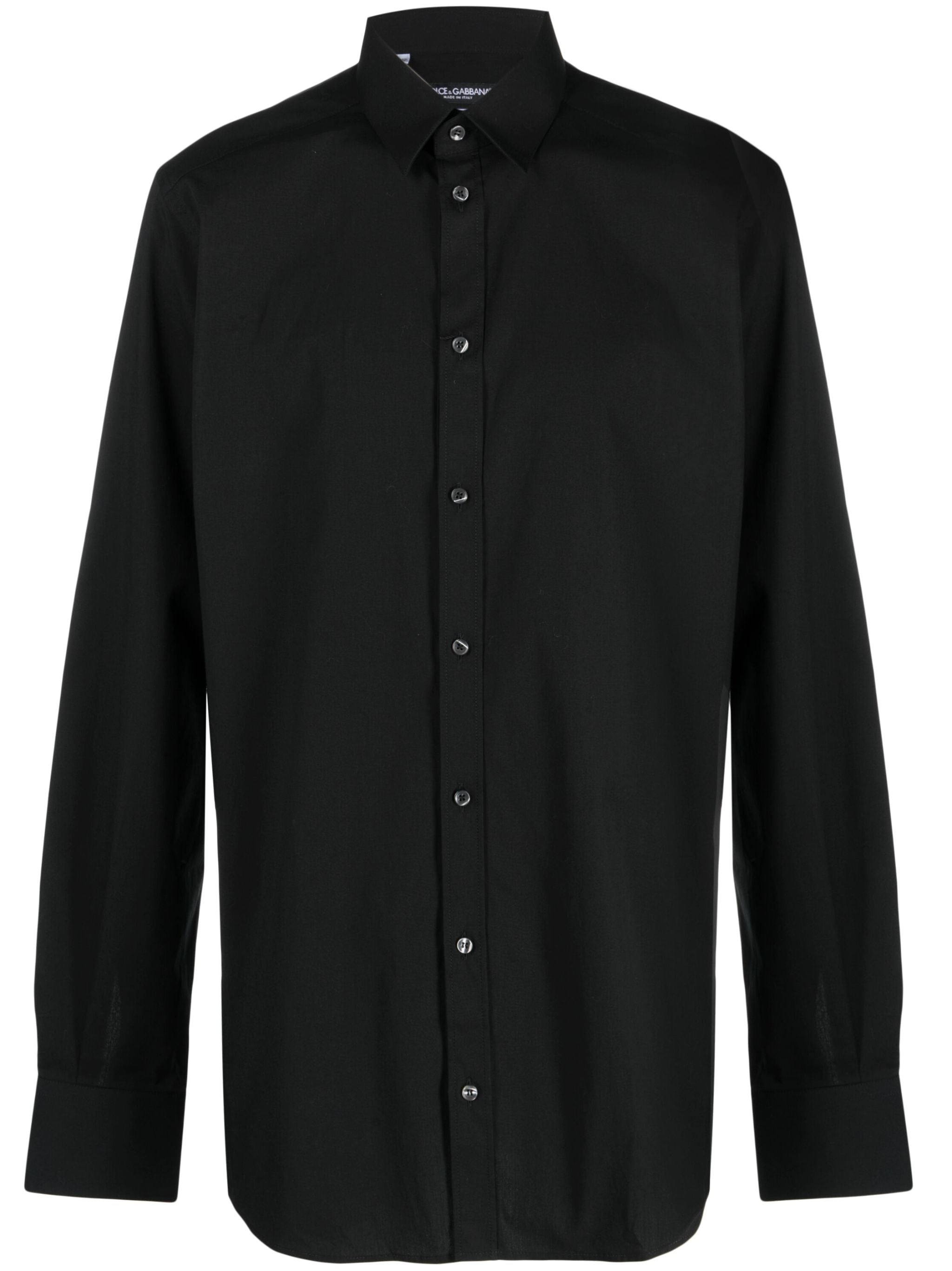 Slim-Fit Black Poplin Italian Collar Shirt