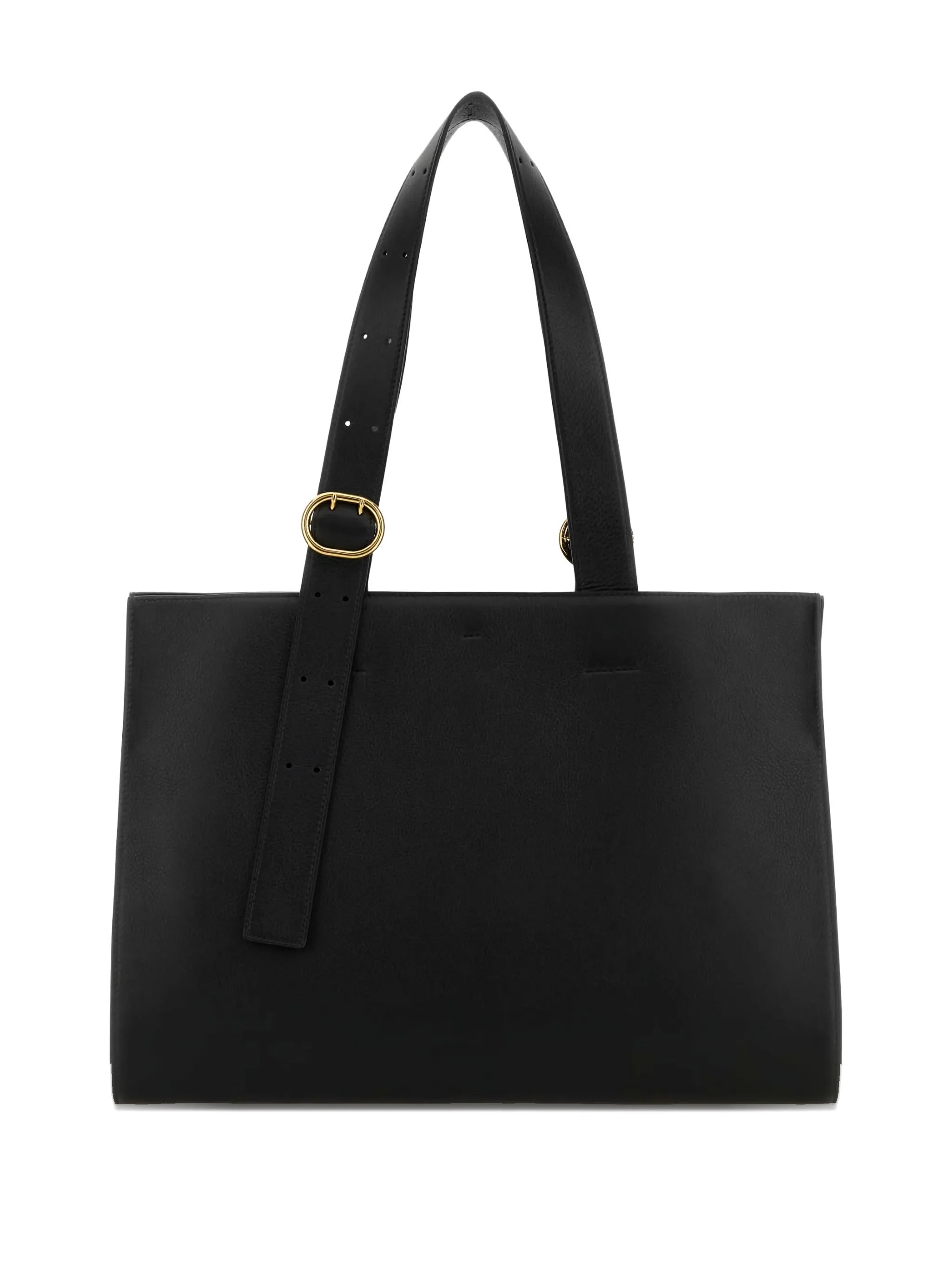 Black Shopping Rectangular Leather Tote
