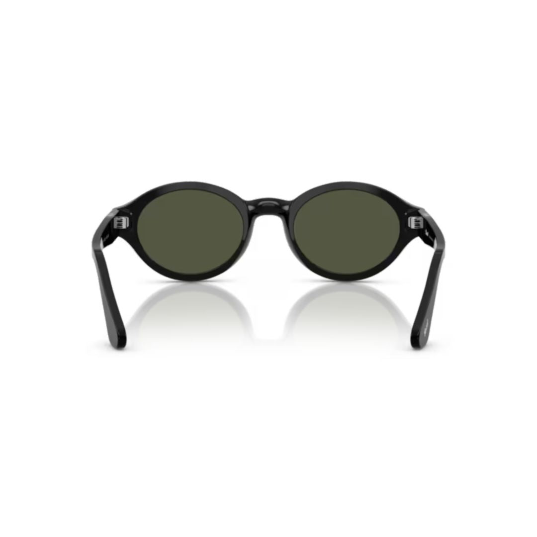 0po3378s Rounded Black Acetate Sunglasses with Dark Green Lenses