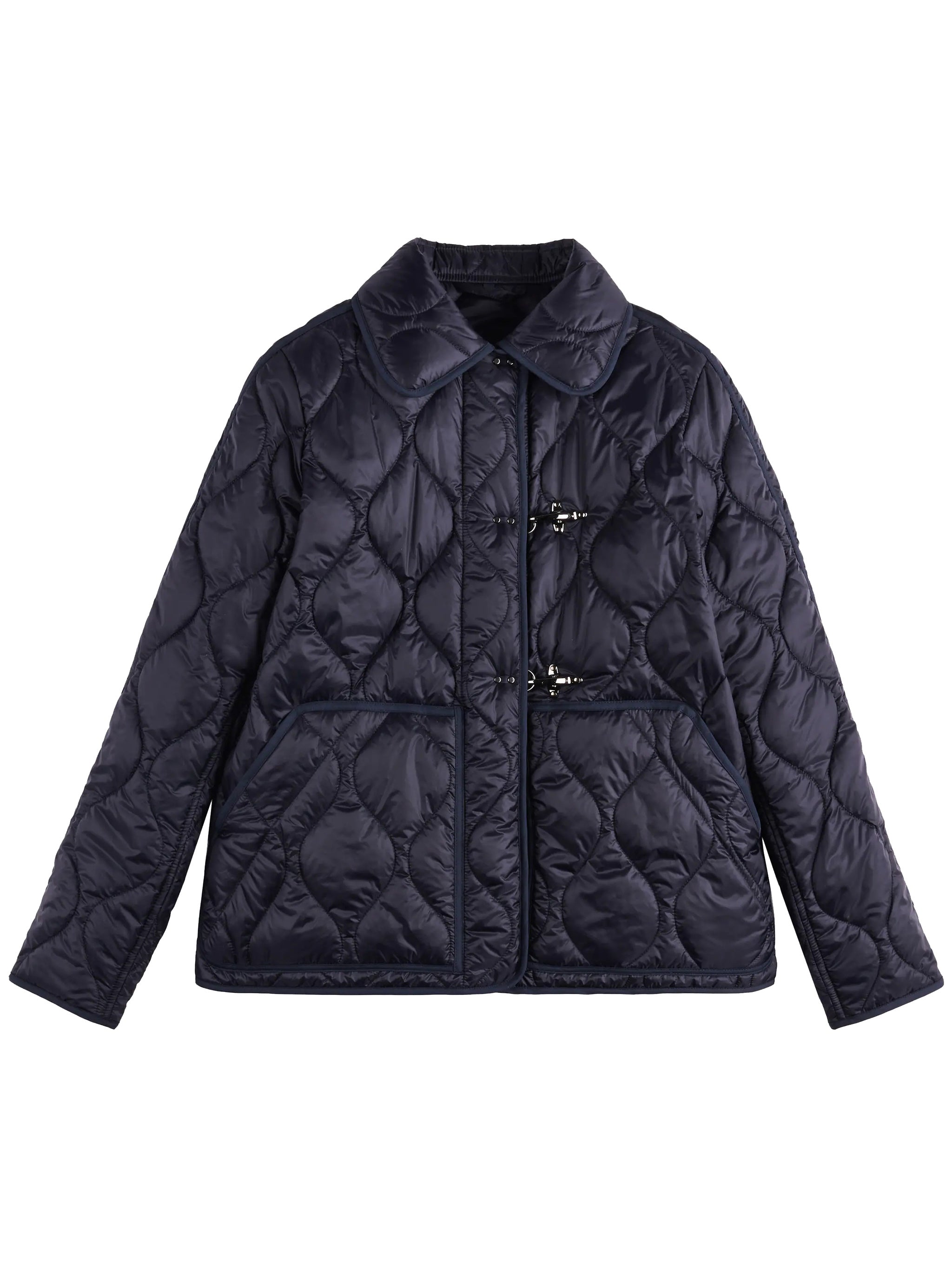 Quilted Black Wave Stitched Toggle Jacket