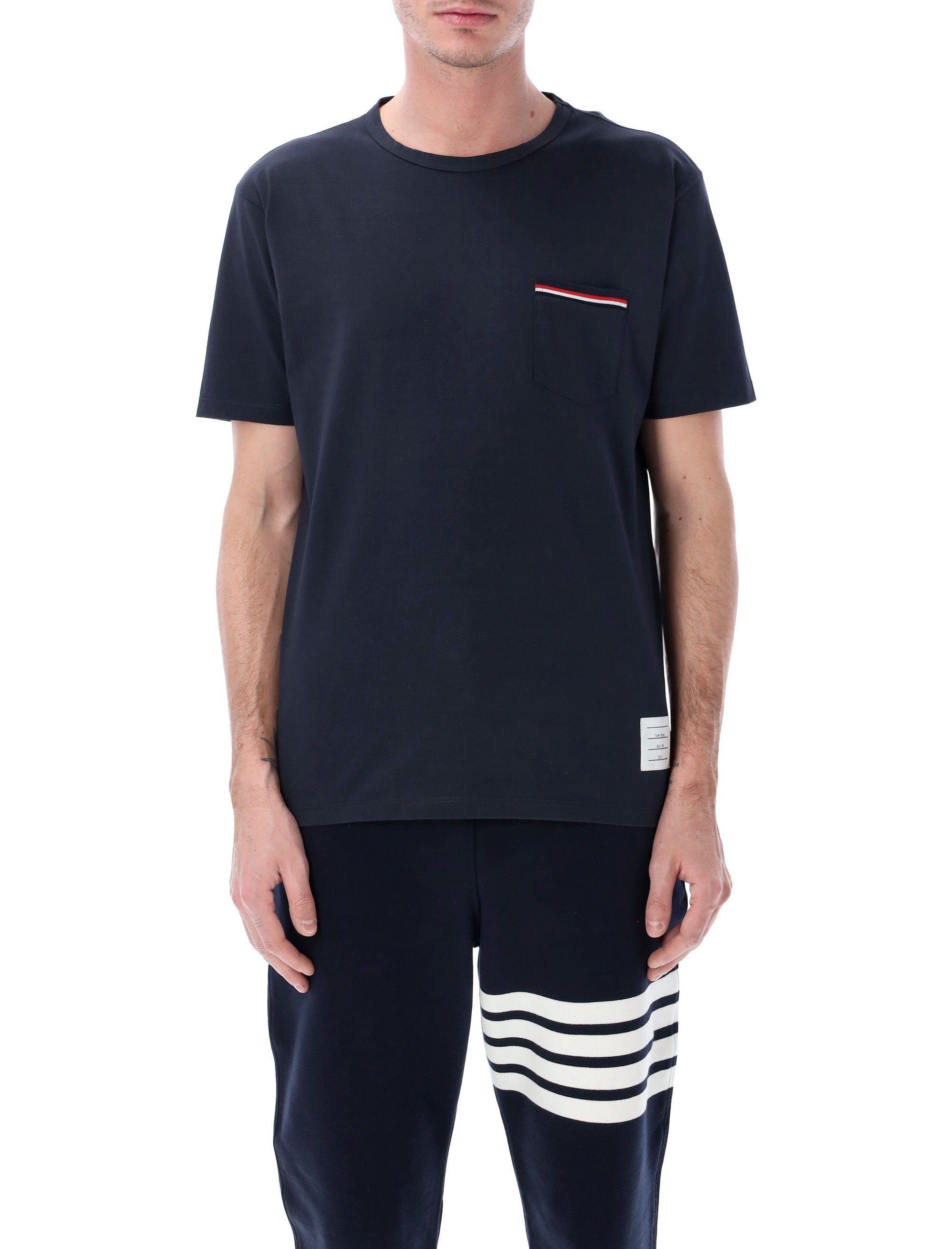 Medium-Weight Cotton Jersey Pocket T-Shirt with Striped Accents