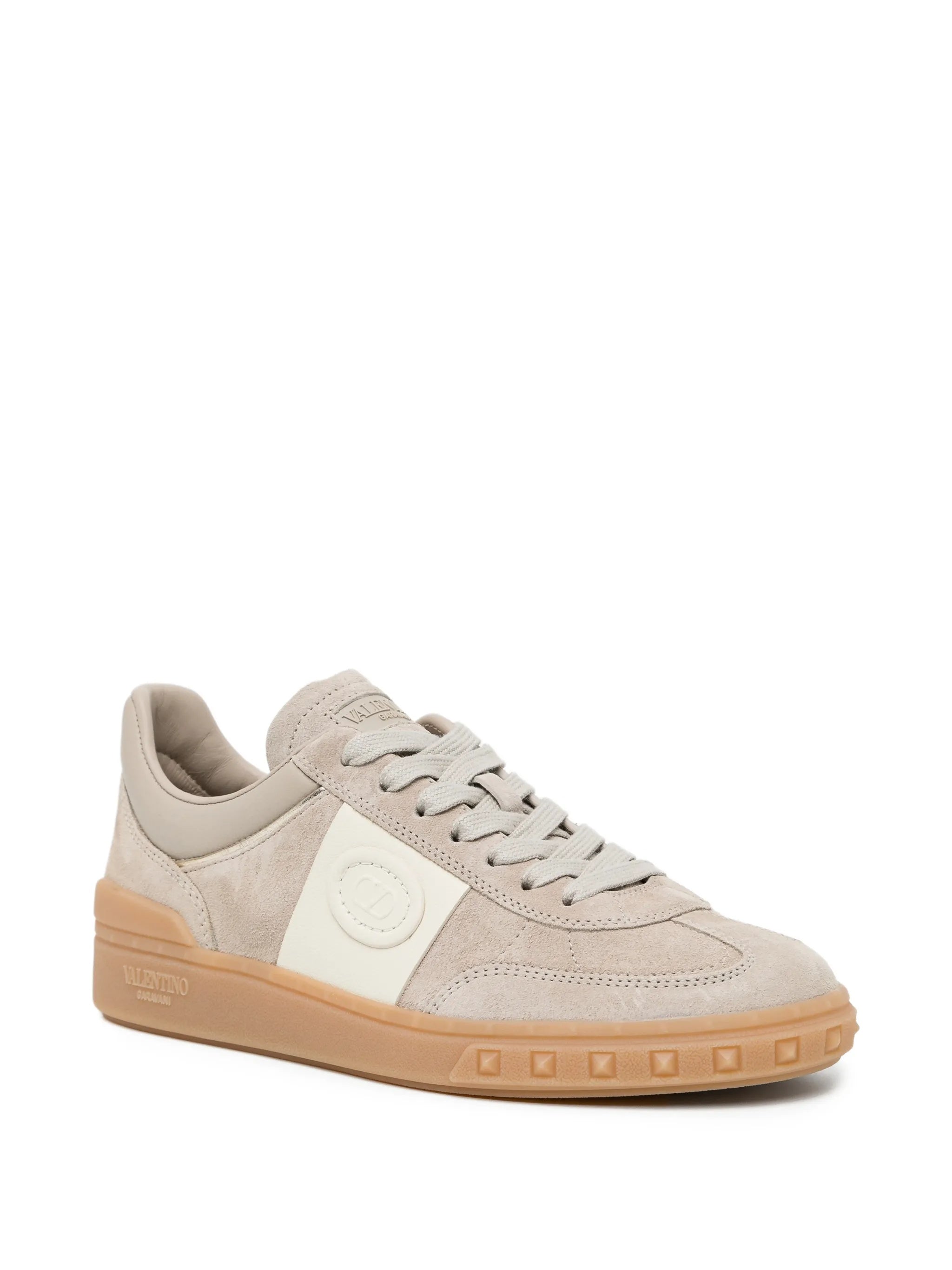 Beige Low-Top Suede Mixed-Material Sneakers