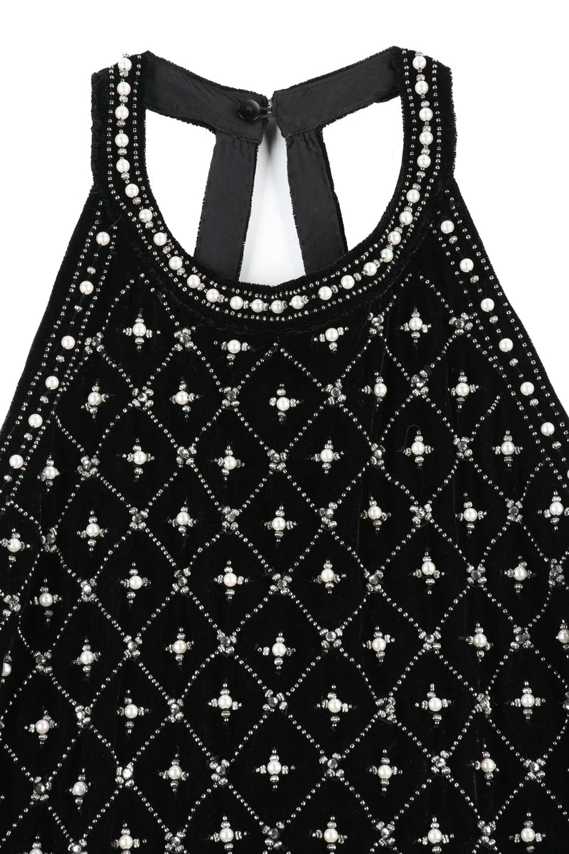 Velvet Dress Pearls - Black