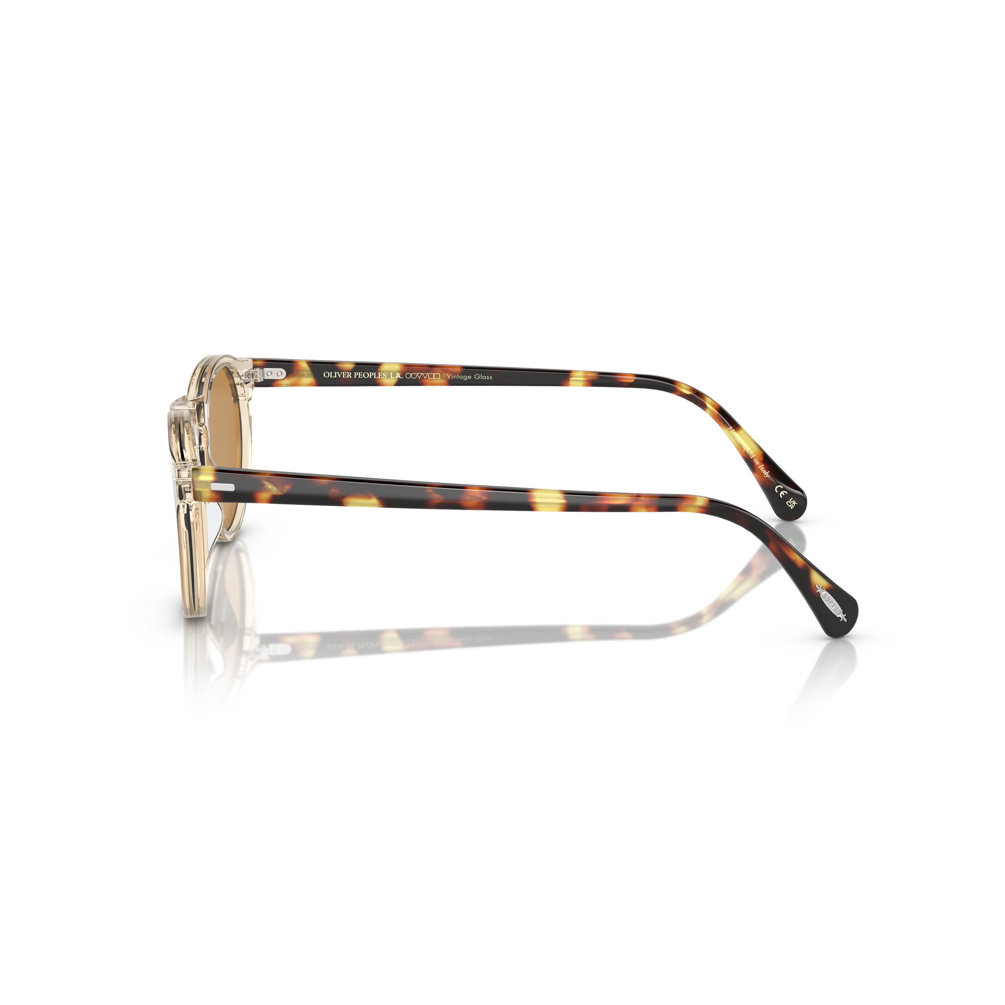 0ov5217s Round Acetate Sunglasses with Tortoiseshell Temples