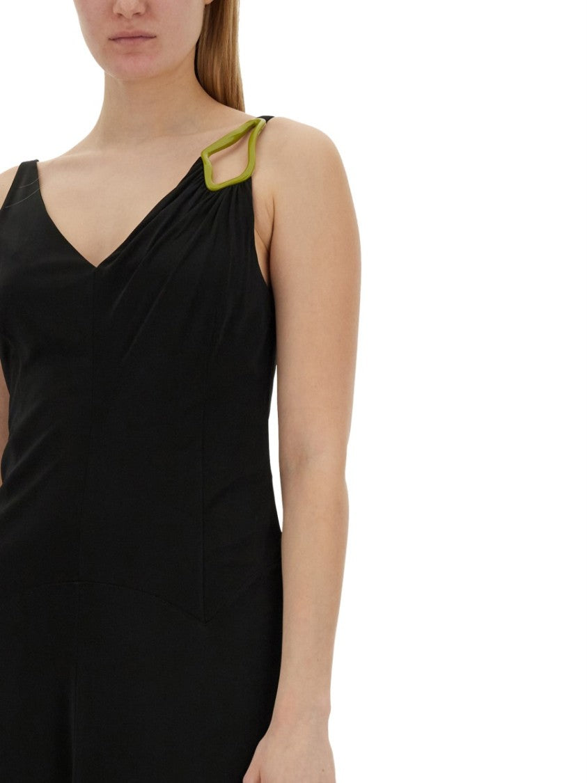 Black Midi Dress With Asymmetrical Shoulder Detail