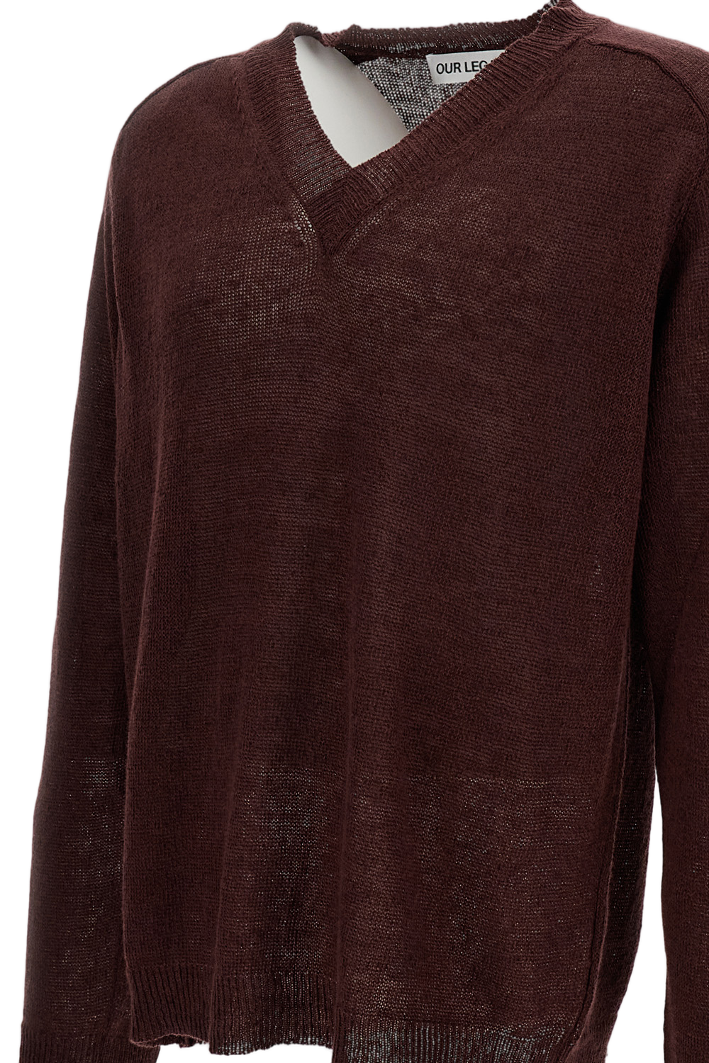 Brown Linen-Blend V-Neck Sweater