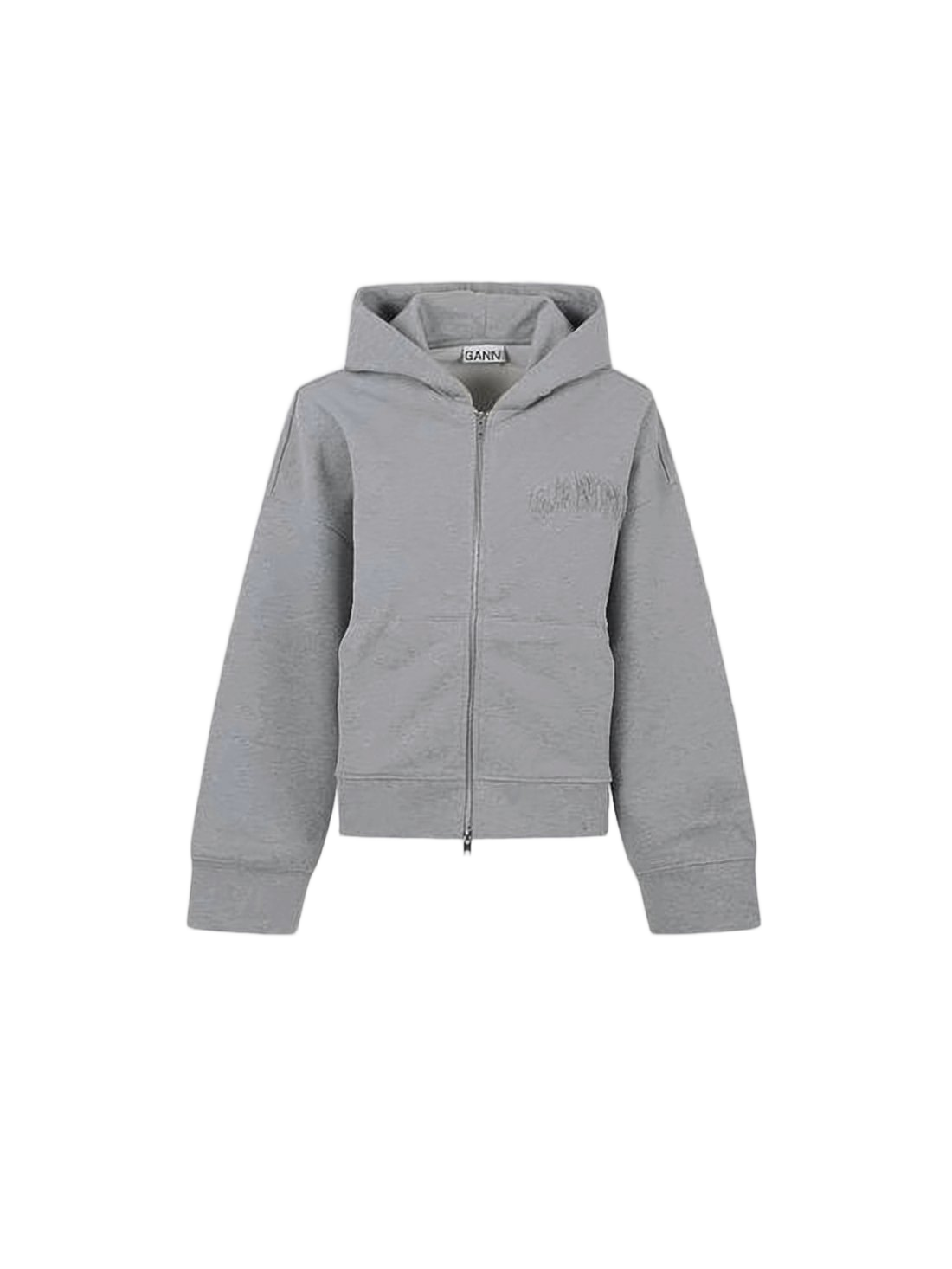 Cropped Zip-Up Hoodie with Textured Logo Detail