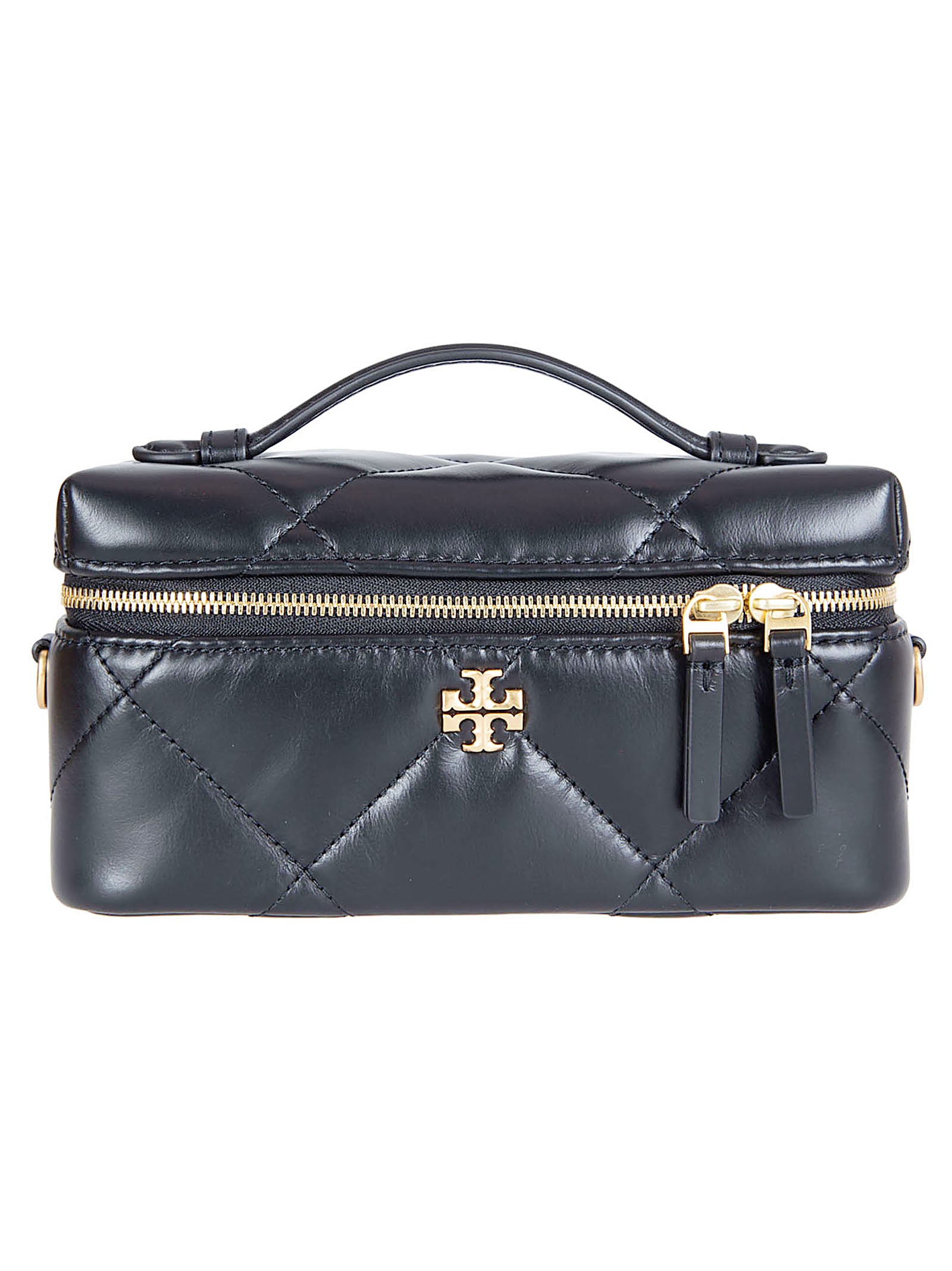 Quilted Black Vanity Wallet with Chain Strap and Signature Emblem