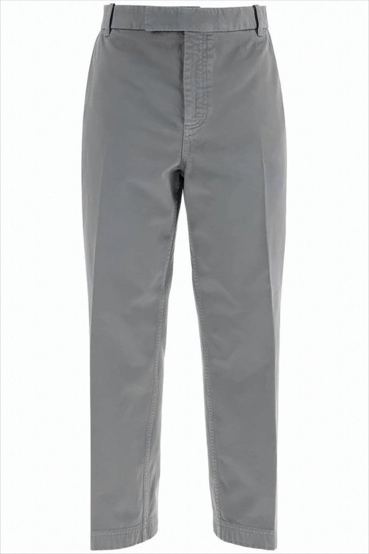 Straight Grey Pants with Mid-Rise Waist and Tailored Silhouette