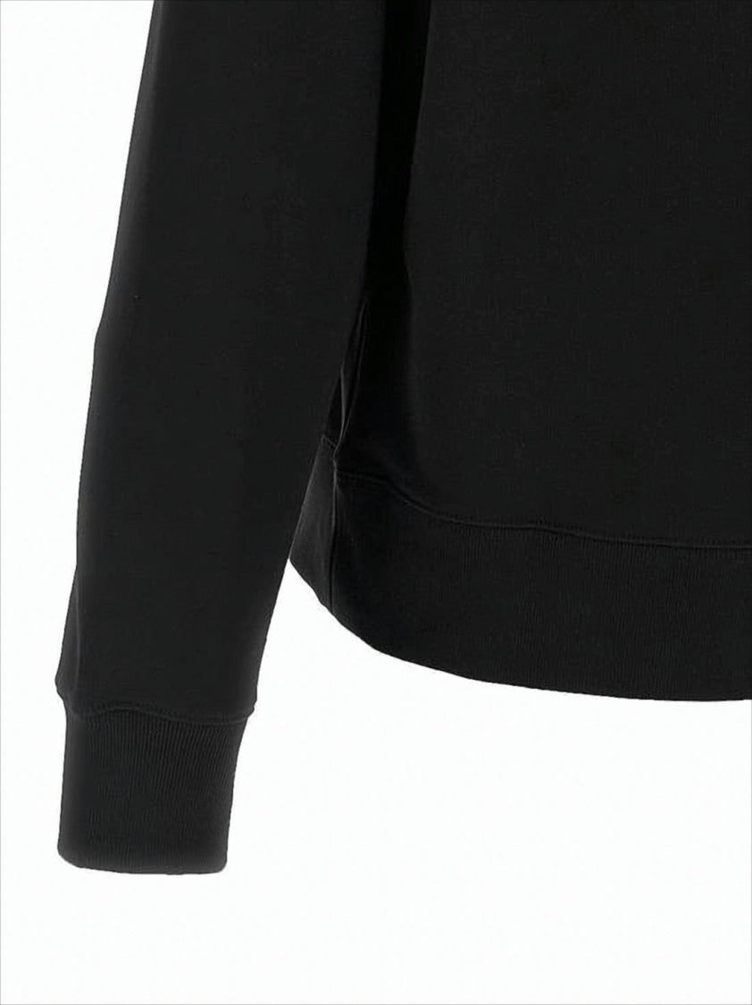 Black Long-Sleeve Sweatshirt with Embroidered Floral Detail