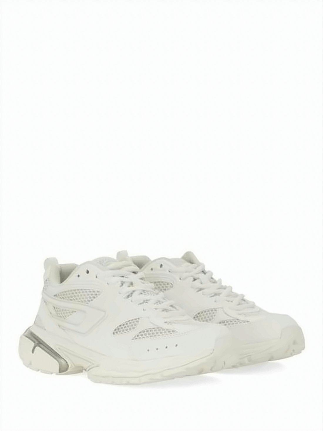 White Polyester Sneakers with Mesh Accents
