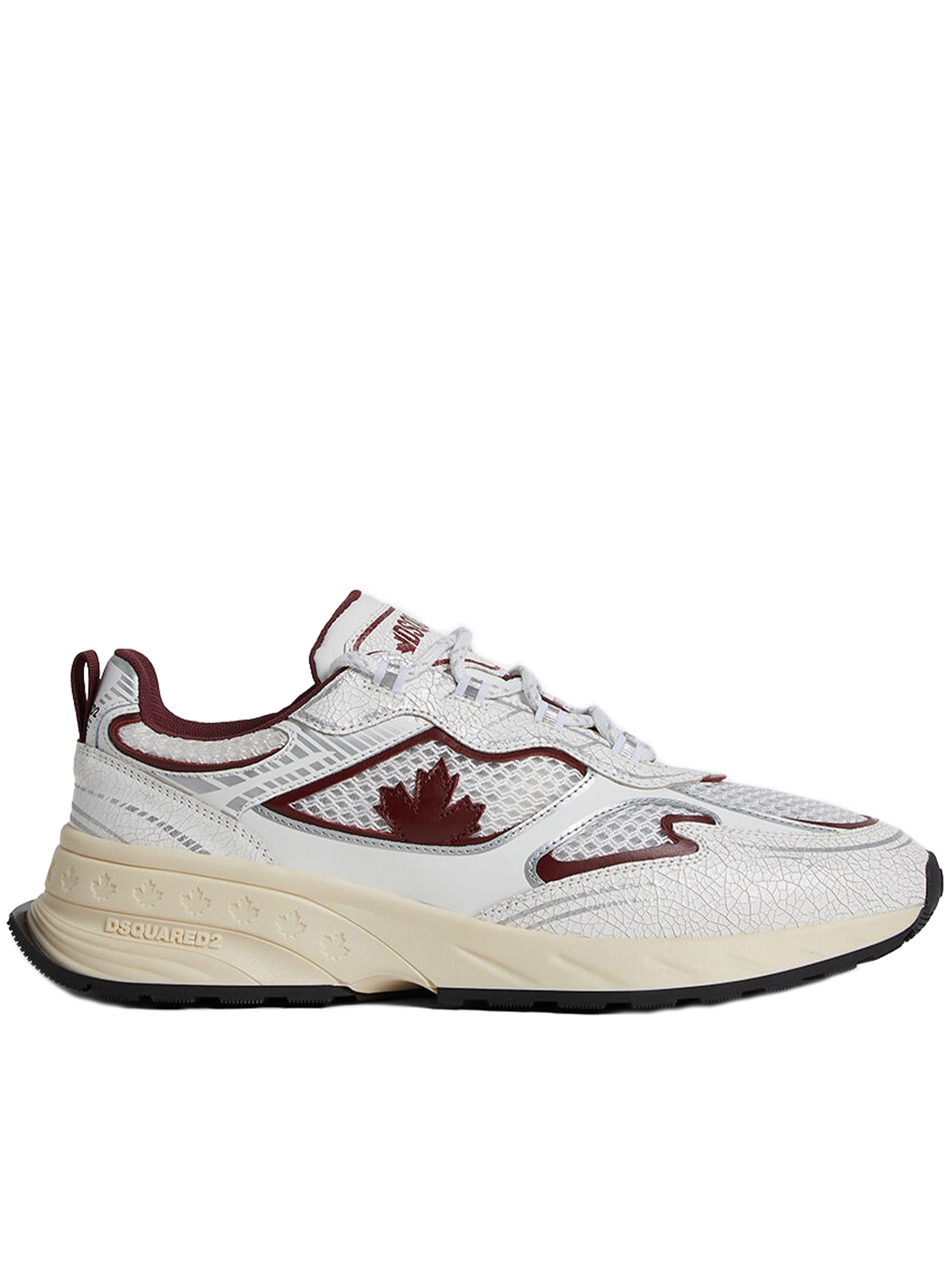 White Burgundy Trimmed Maple Leaf Sneakers