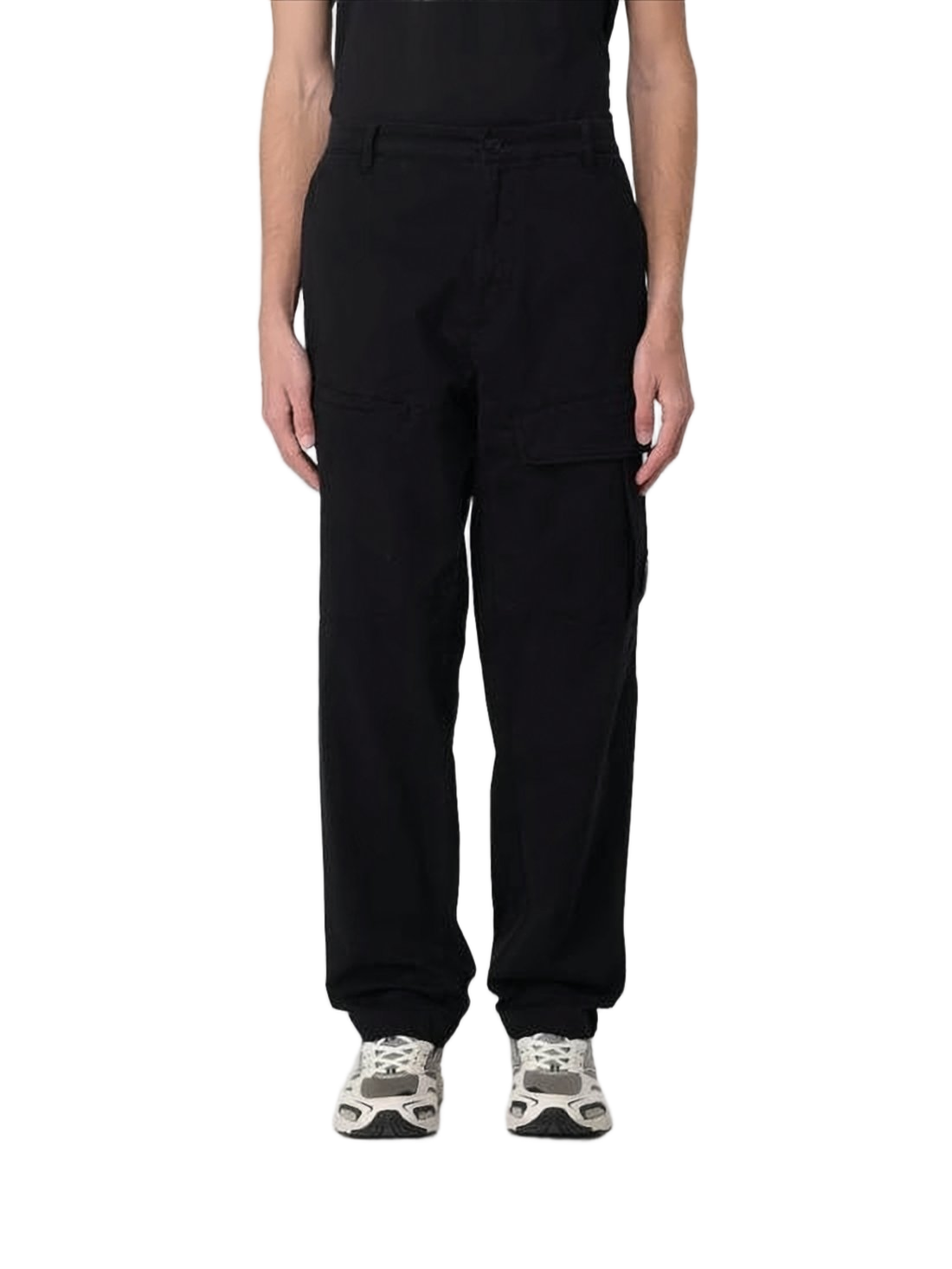 Minimalist Black Straight Pants with Utilitarian Flap Pocket
