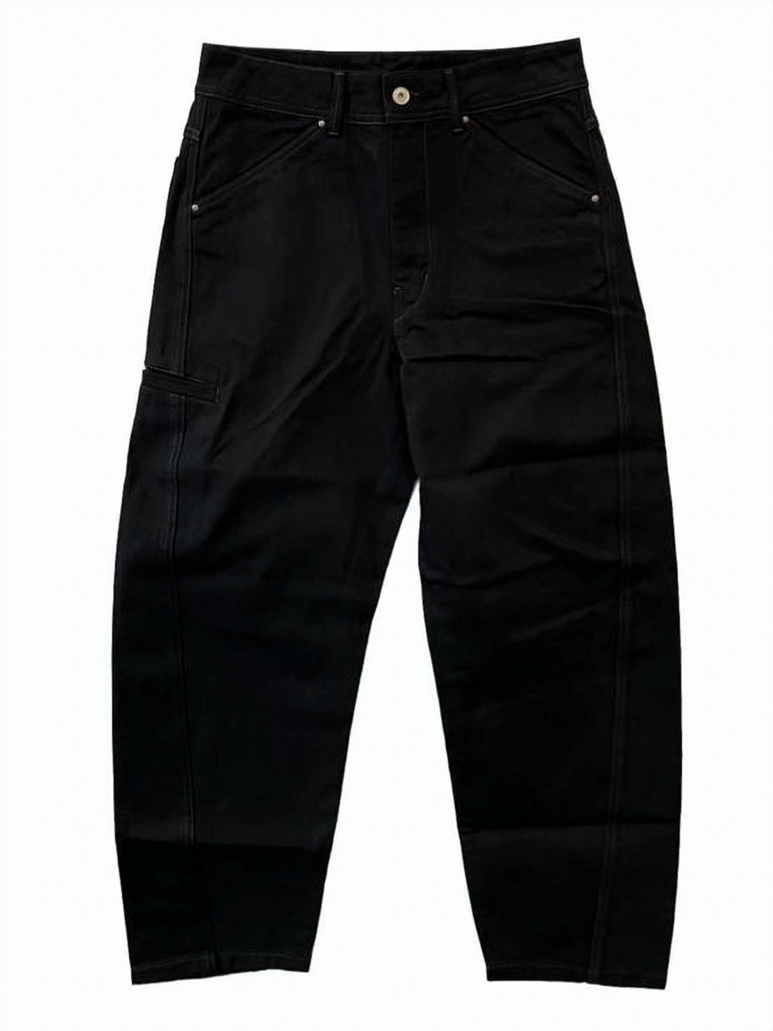 Relaxed Tapered Black Denim Pants with Utility Pockets