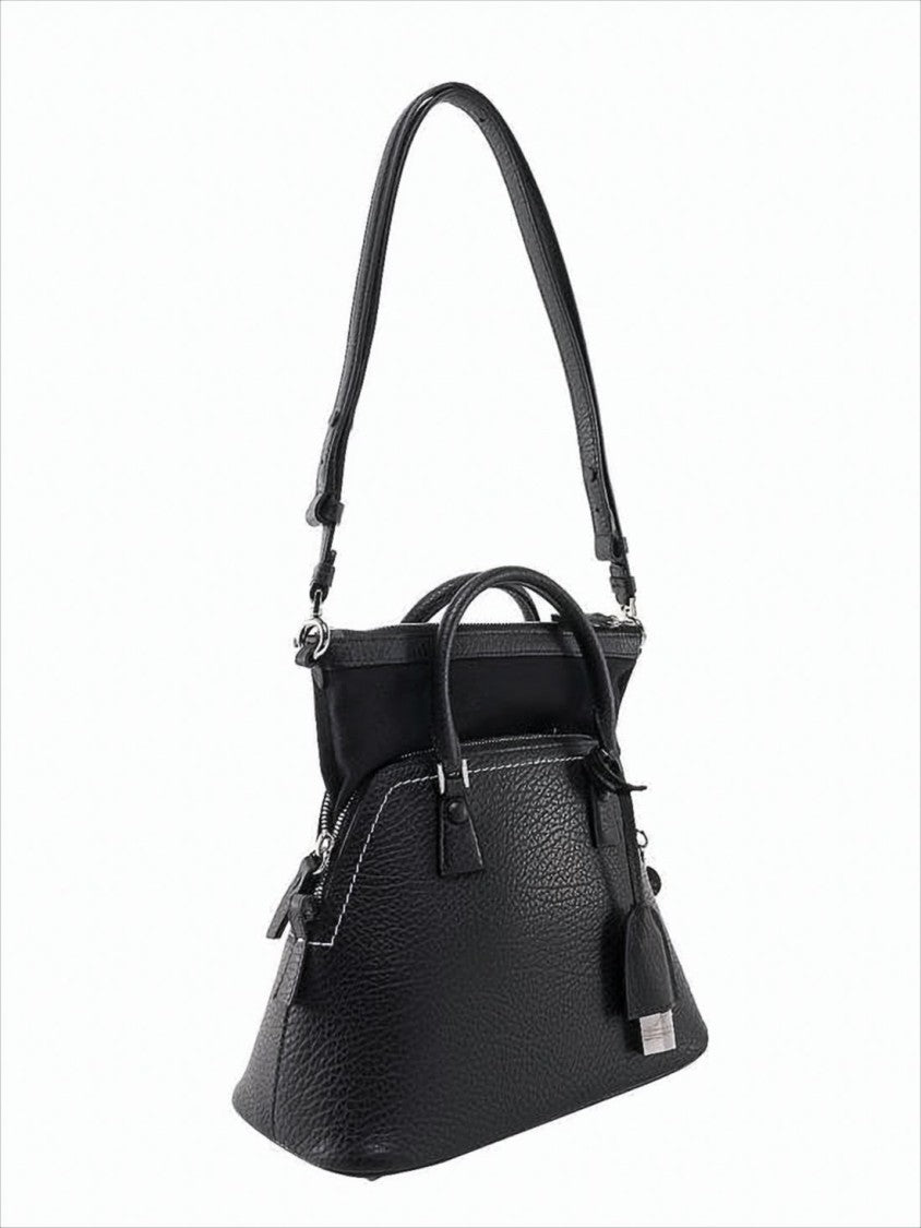 Trapezoidal Structured Tote Bag In Textured Calf Leather