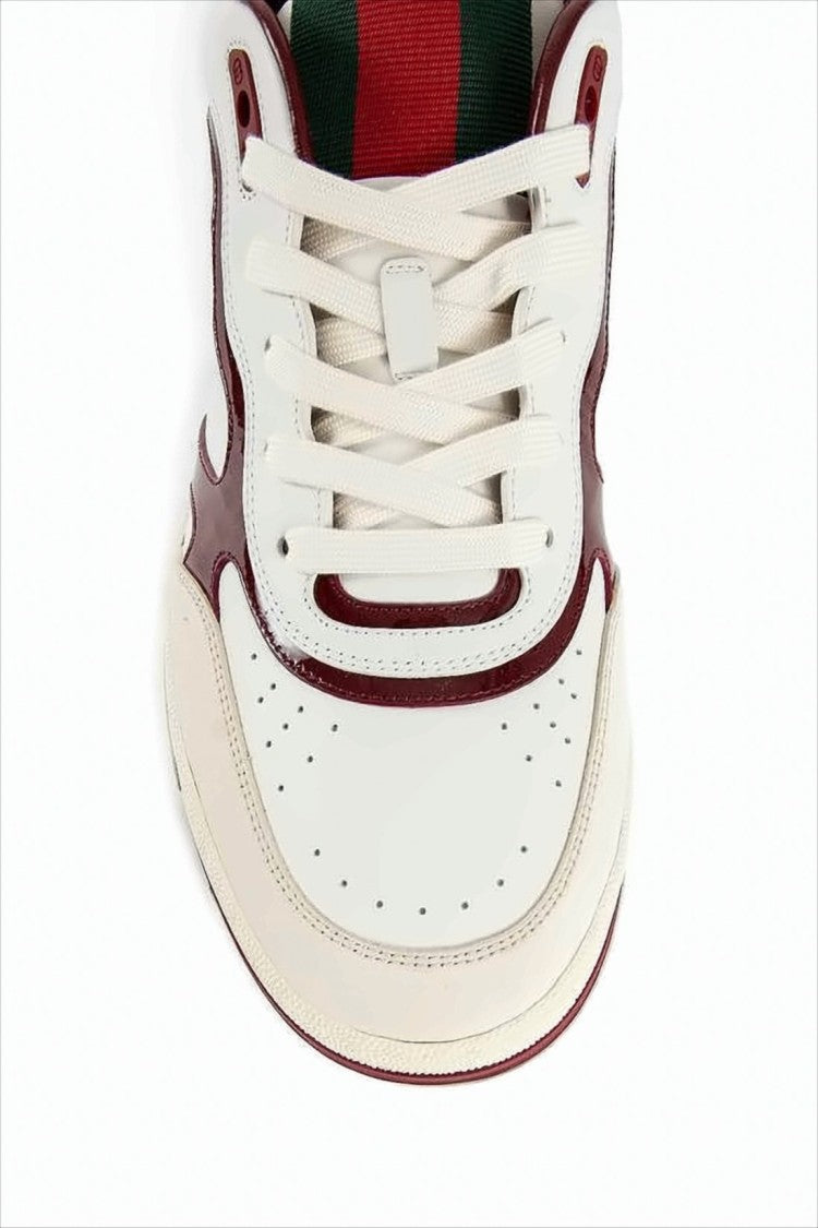 Low-Top Sneakers with Burgundy Patent Overlays