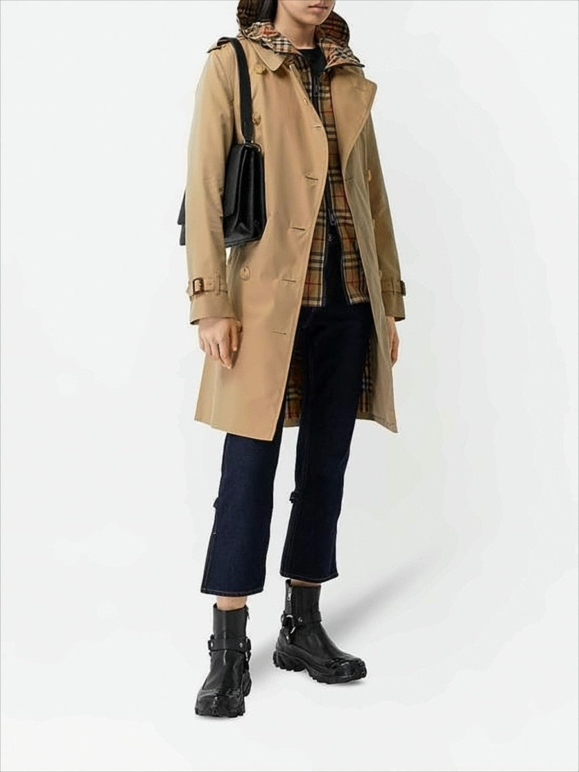 Double-Breasted Trench Coat with Distinctive Check Hood