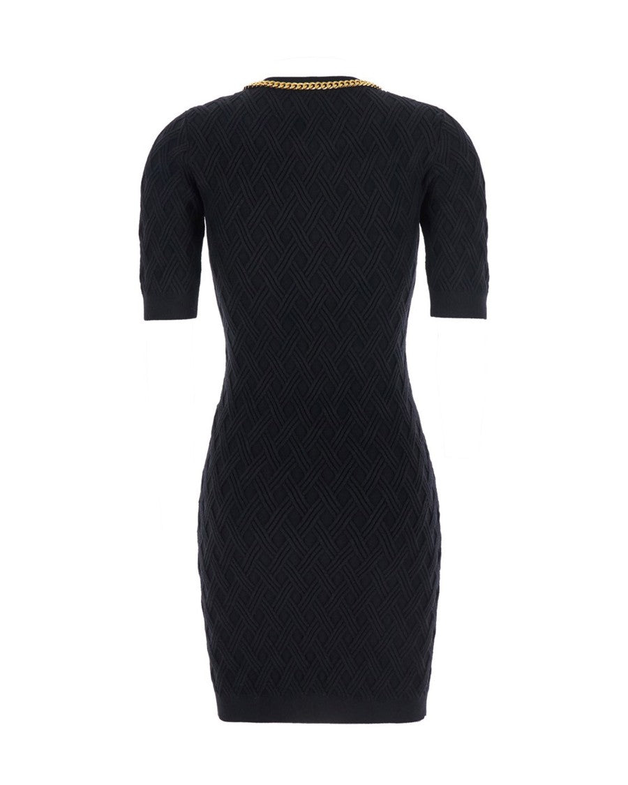 Black Diamond Knit Mini Dress With Jewel Detail