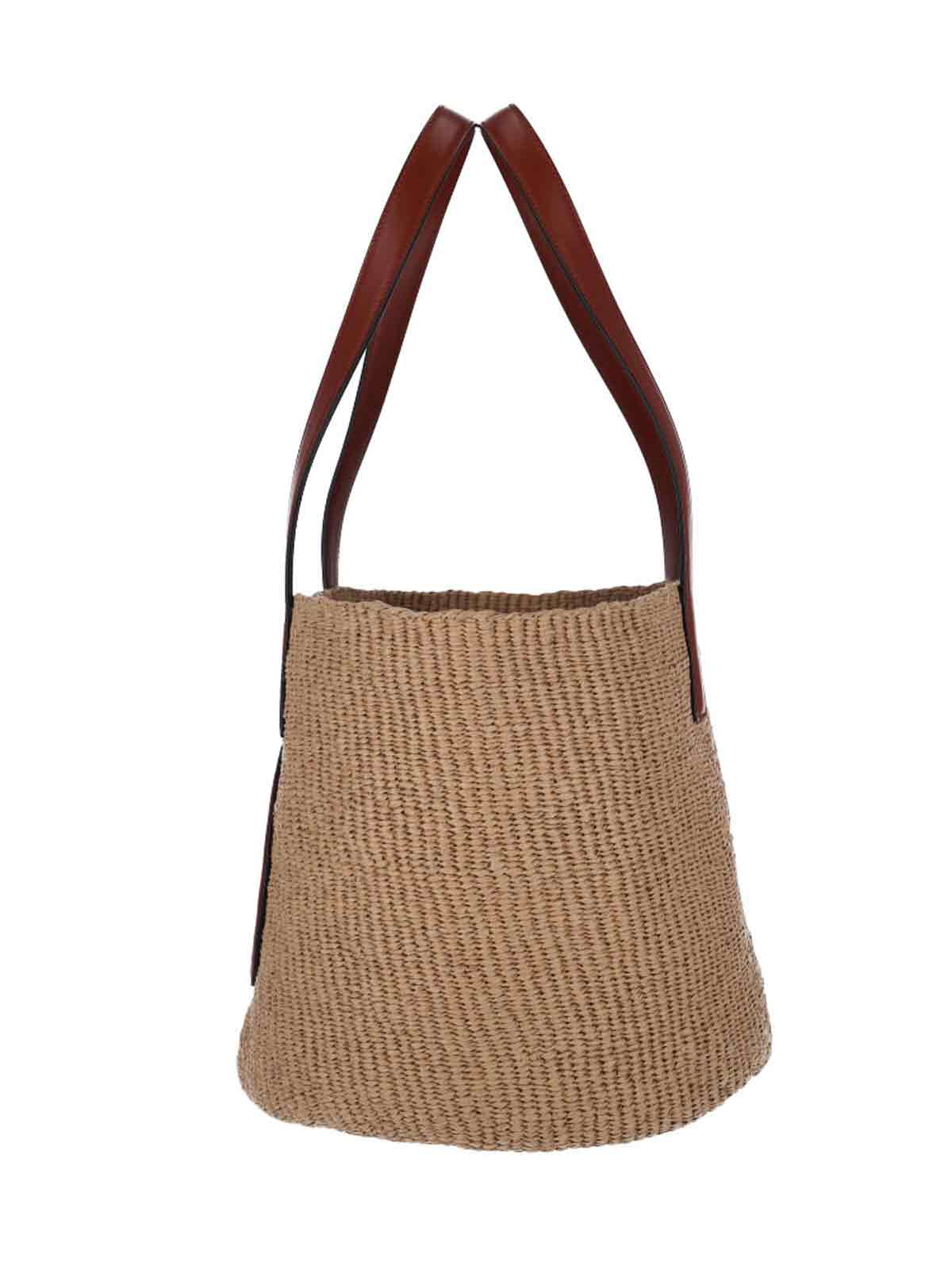Medium Raffia Tote With Leather Handles