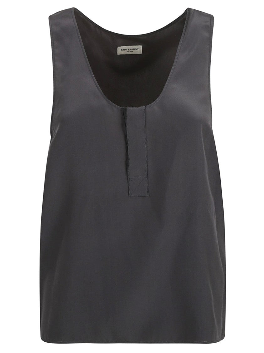 Black Silk Top With Scoop Neckline