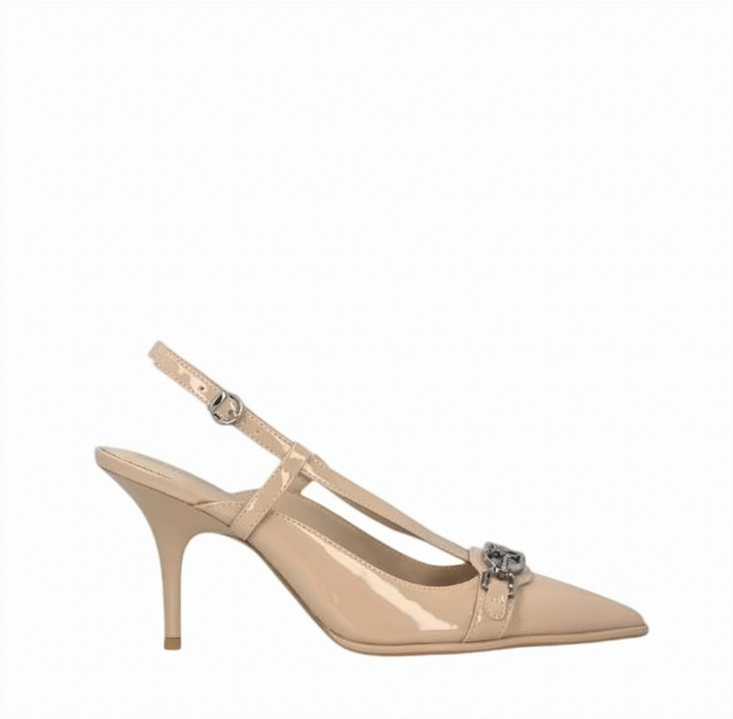 Beige Leather Pointed Pumps