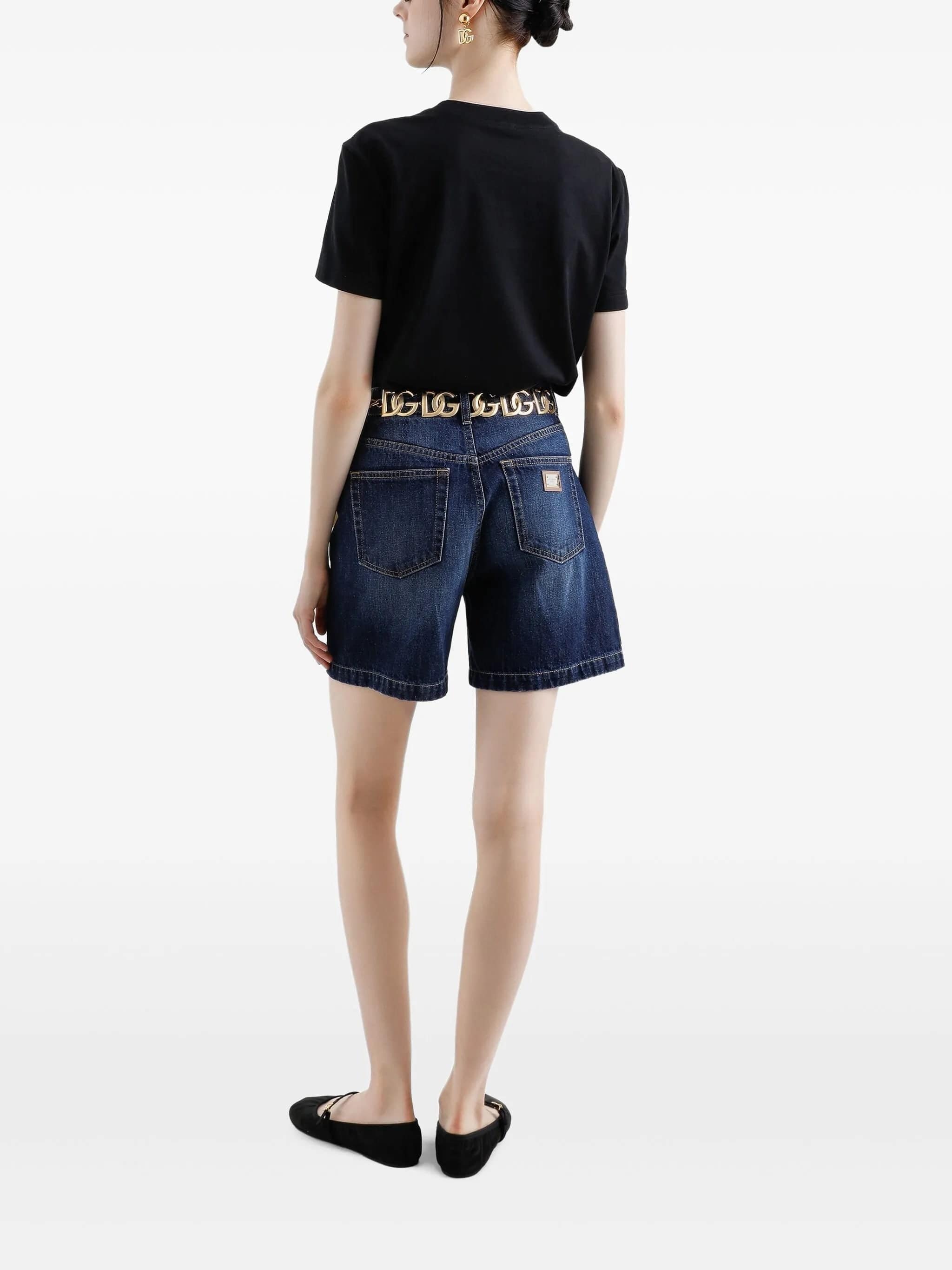 Black Jersey Cotton White Embroidered T-Shirt
