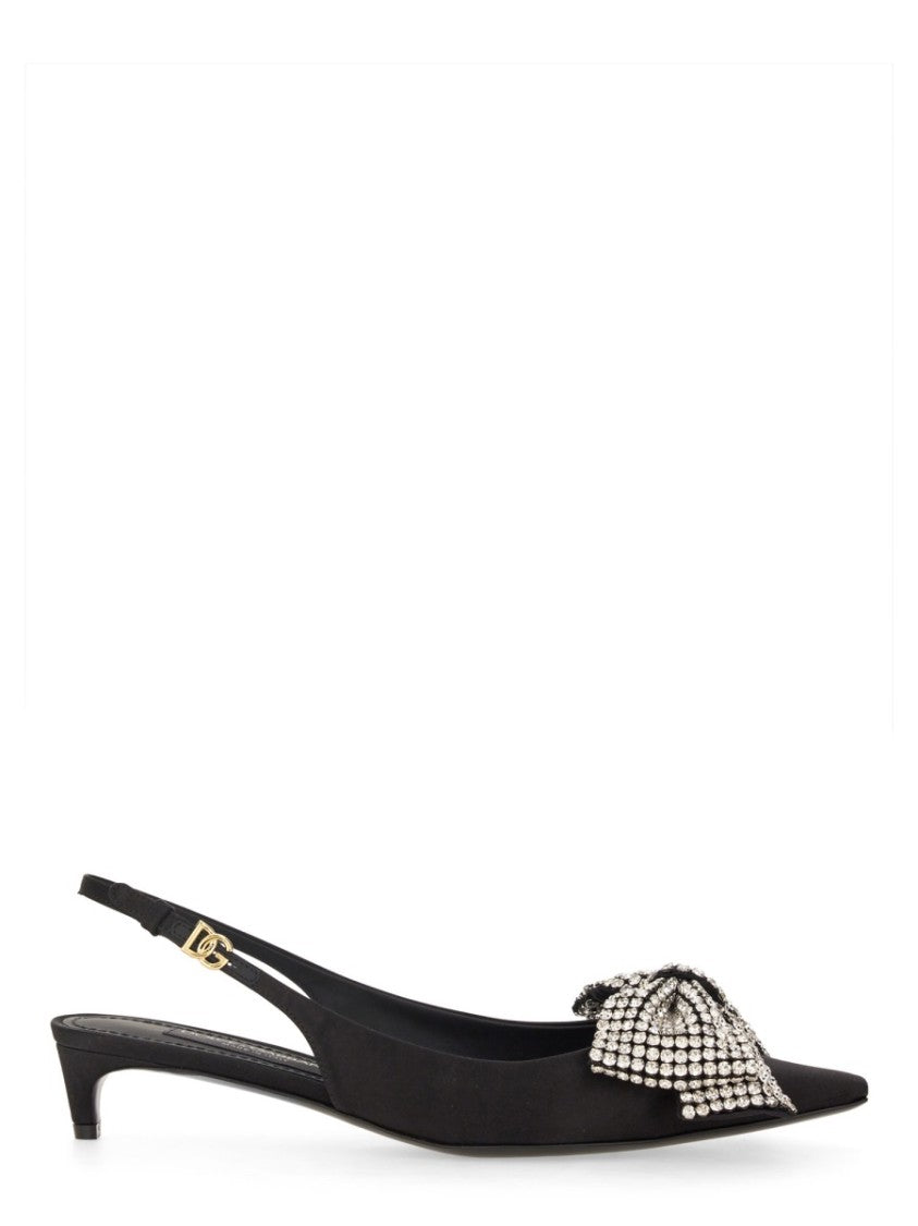 Satin Sling-Back With Rhinestone Embroidery