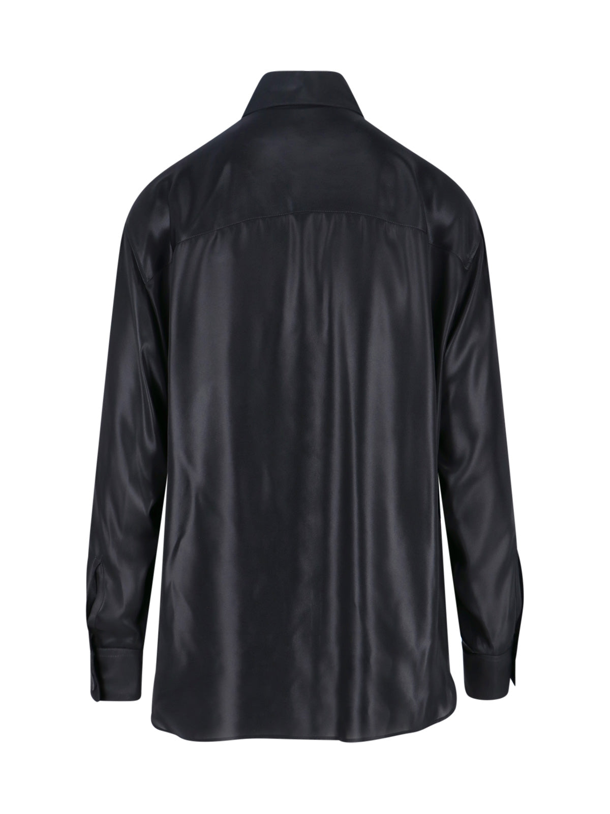 Laminated Black Shirt With Classic Collar And Embroidered Logo