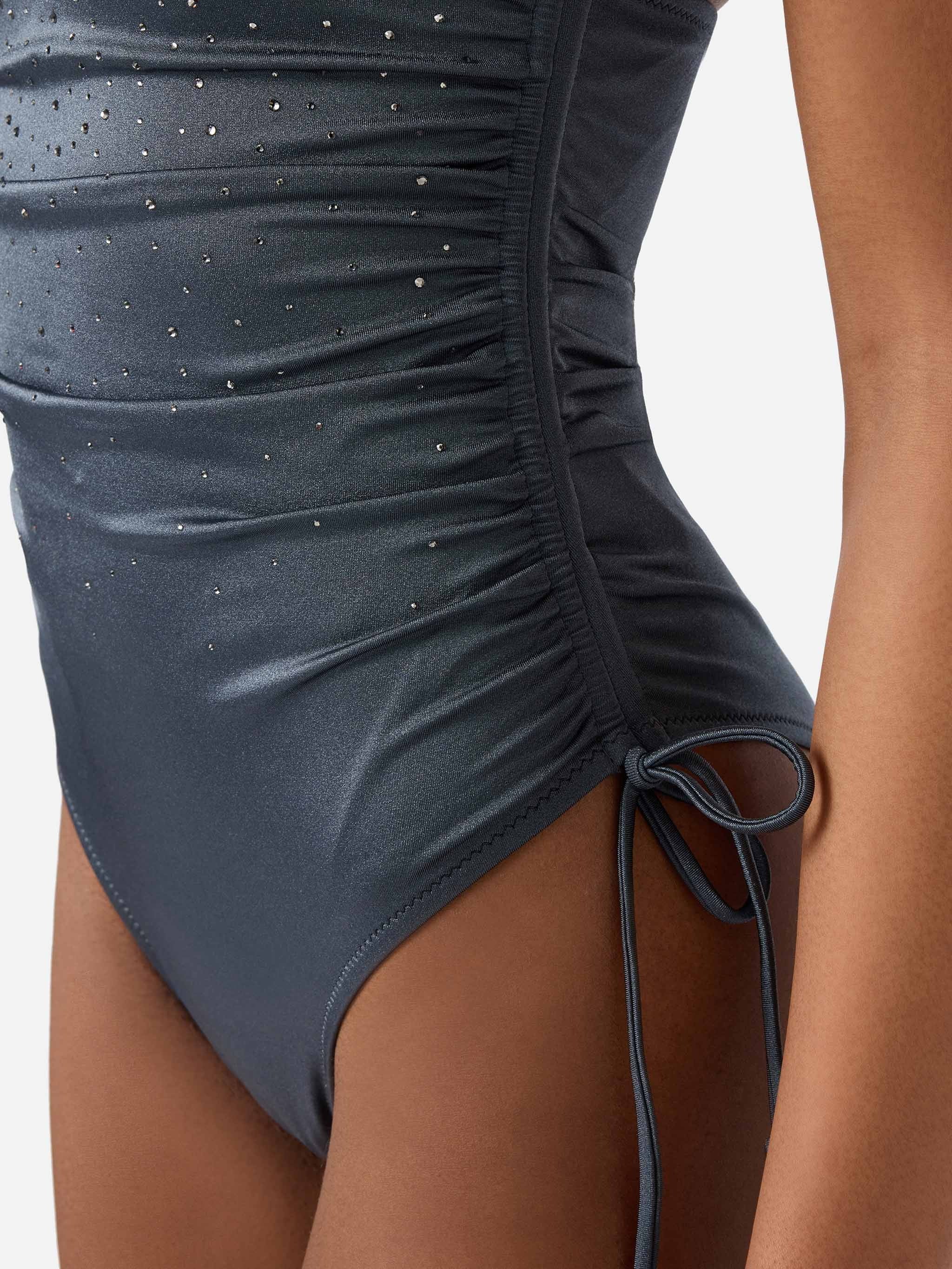 One-Piece Swimsuit with Subtle Embellishments and Adjustable Ties