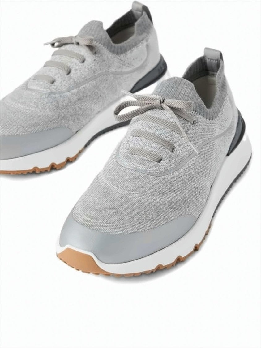 Knitted Low-Profile Sneakers With Tonal Laces And Cushioned Midsole