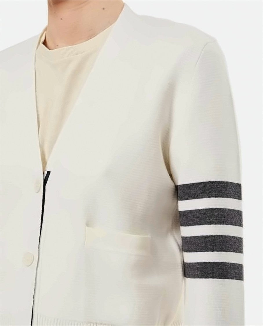 White Merino Wool Cardigan With V-Neckline And Button-Down Front