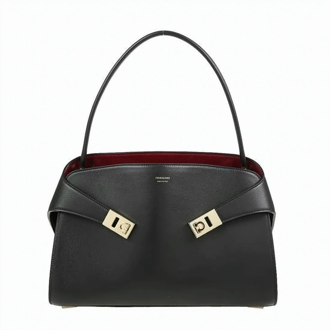 Structured Black Calf Leather Shoulder Bag