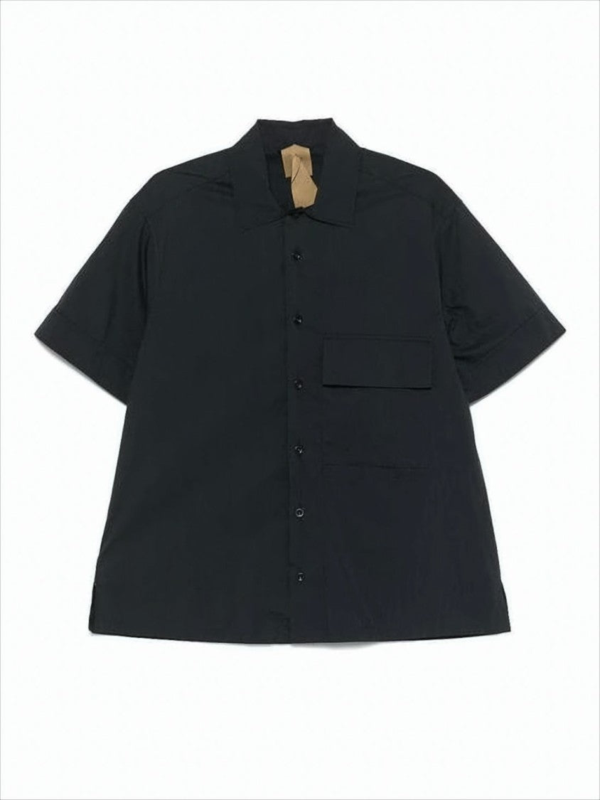 Boxy Black Short-Sleeve Shirt with Classic Collar