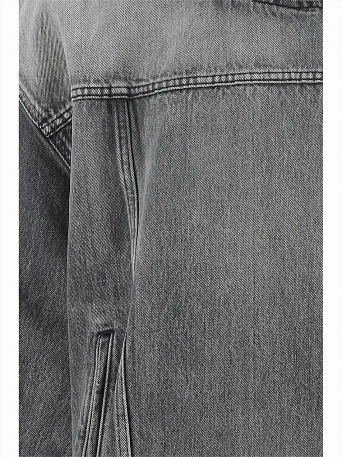 Boxy Grey Denim-Finish Hooded Sweatshirt