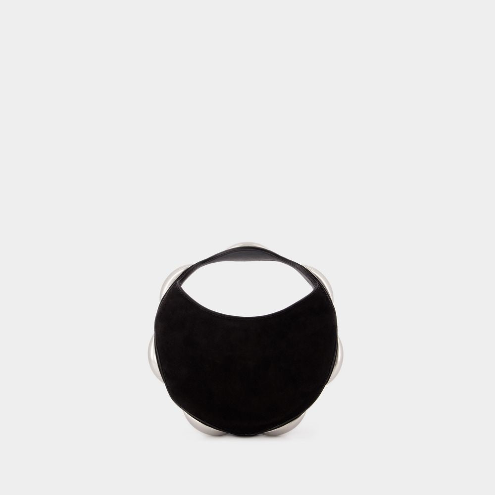 Dome Circular Top Handle Bag - Leather - Black